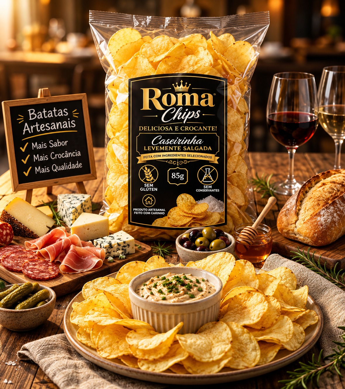 Batata chips Roma Chips em embalagem de 85 g