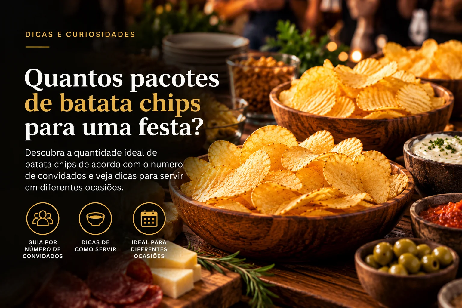 Ilustração sobre quantos pacotes de batata chips comprar para uma festa?