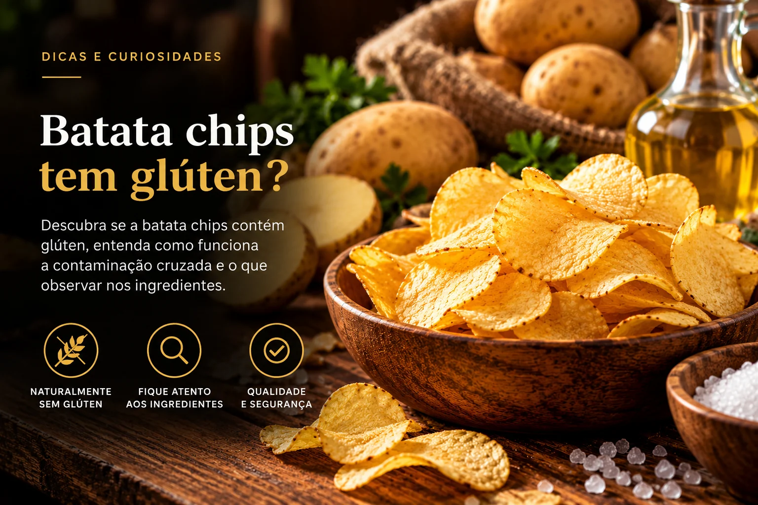 Ilustração sobre batata chips tem glúten? saiba o que verificar